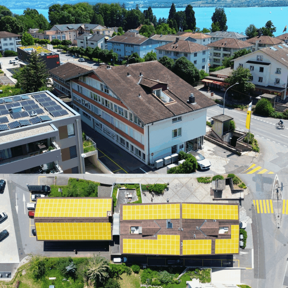 Solarpanels auf dem Marinahaus in Huenibach