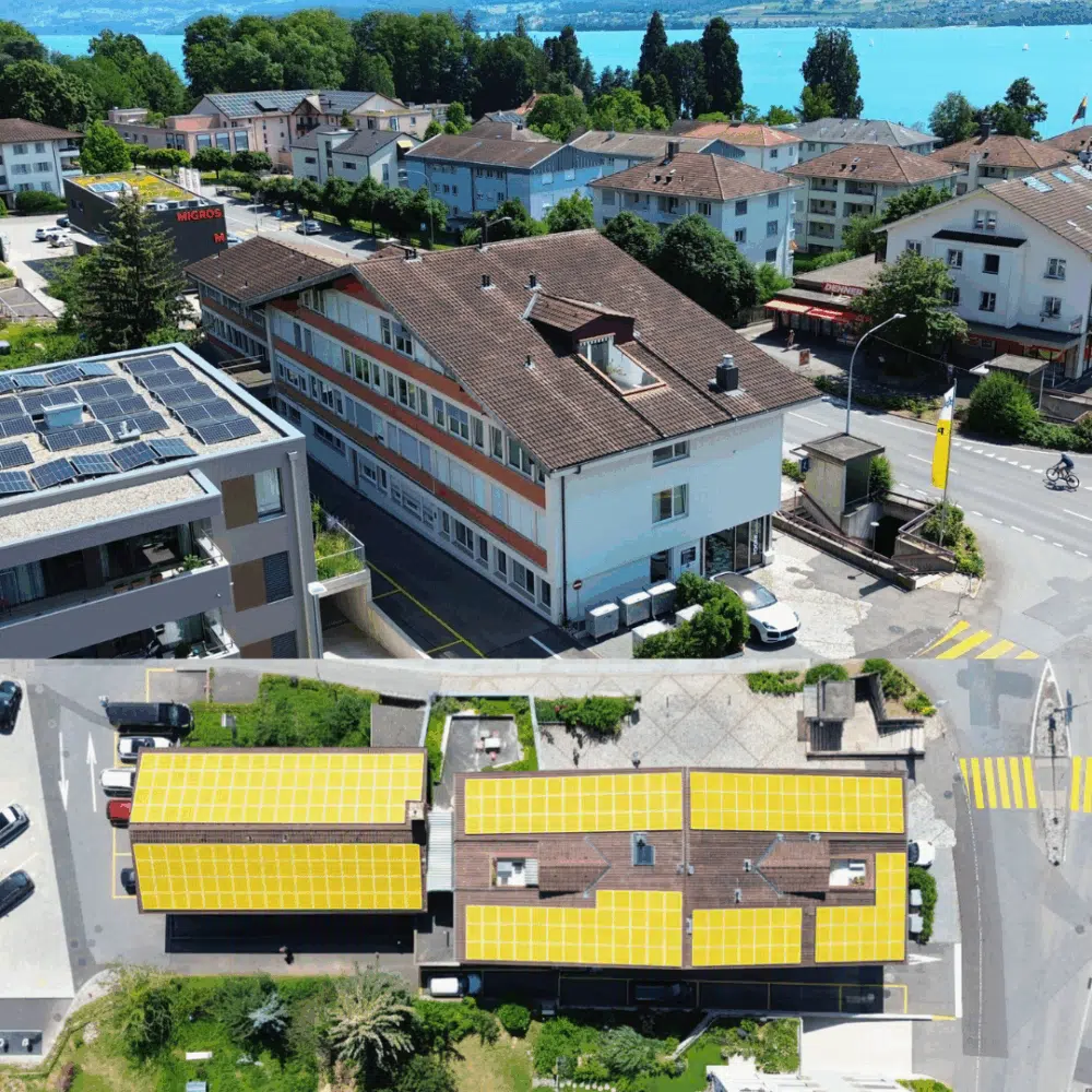 Solarpanels auf dem Marinahaus in Huenibach
