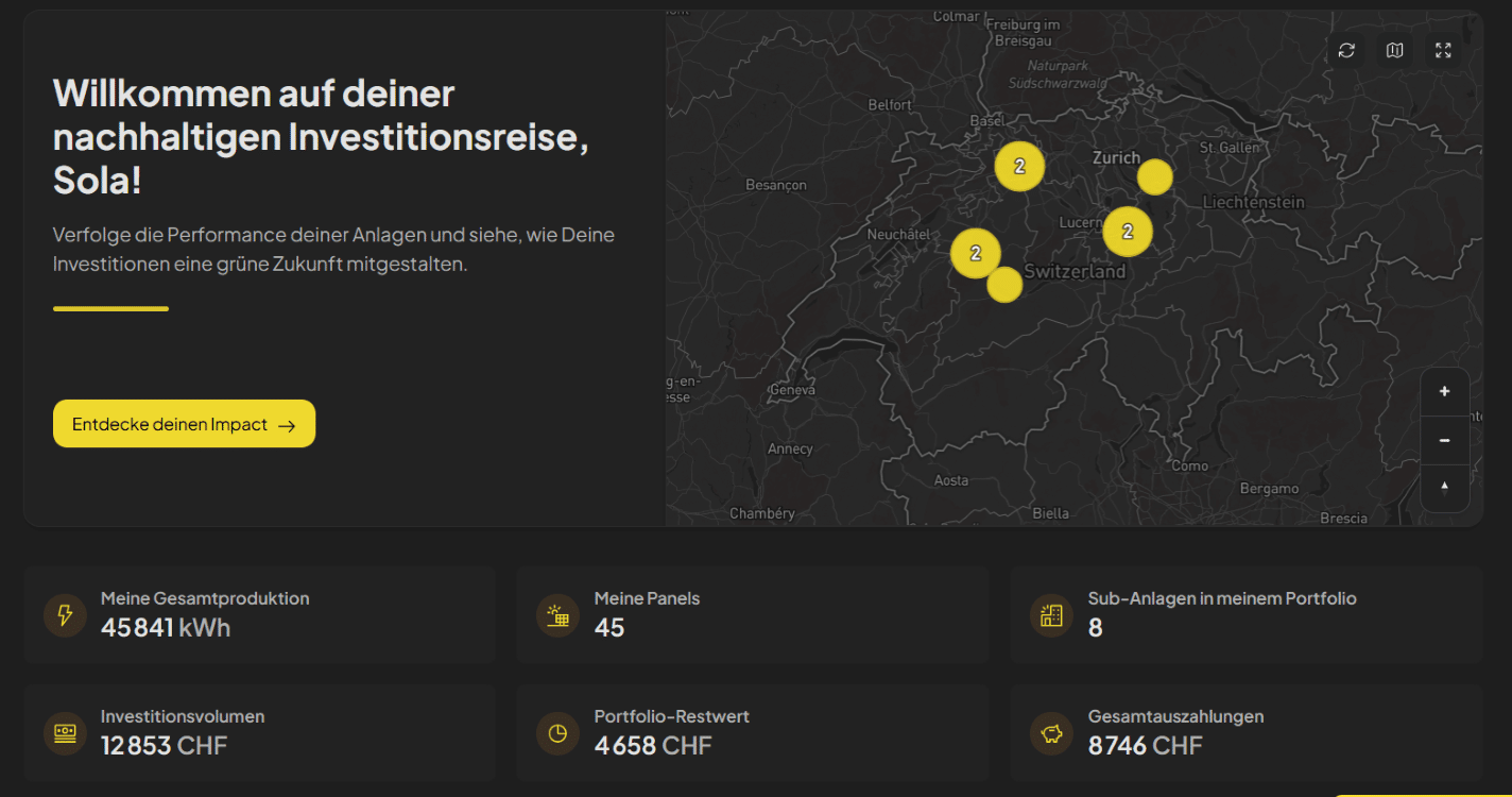 Demo-Ansicht des Kundenportals Digital Energy Hub von Solarify.