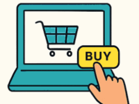 Step_1_solarify Ein Computer zeigt ein Warenkorb als Symbol fĂŒr den Online-Shop