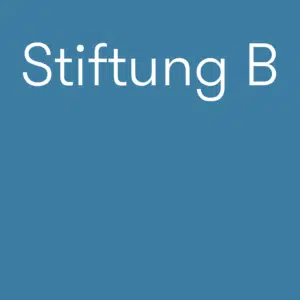 Blue banner with the white text 'Stiftung B' on a teal-blue background